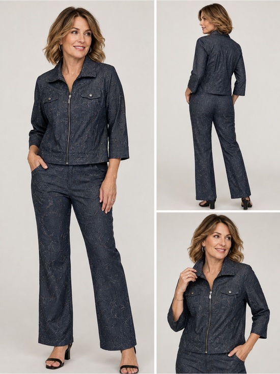 Peter Nygard Pants - Peter Nygard Collection 2-Piece Metallic Jacquard Jacket Pants Suit 4